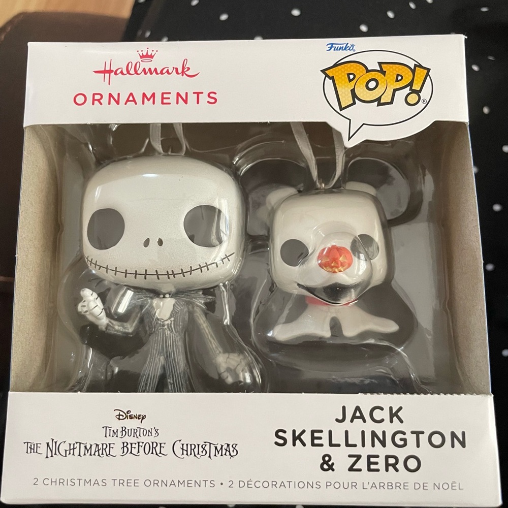 Brand new sealed Hallmark ornaments Funko POP! Jack skeleton and zero Christmas